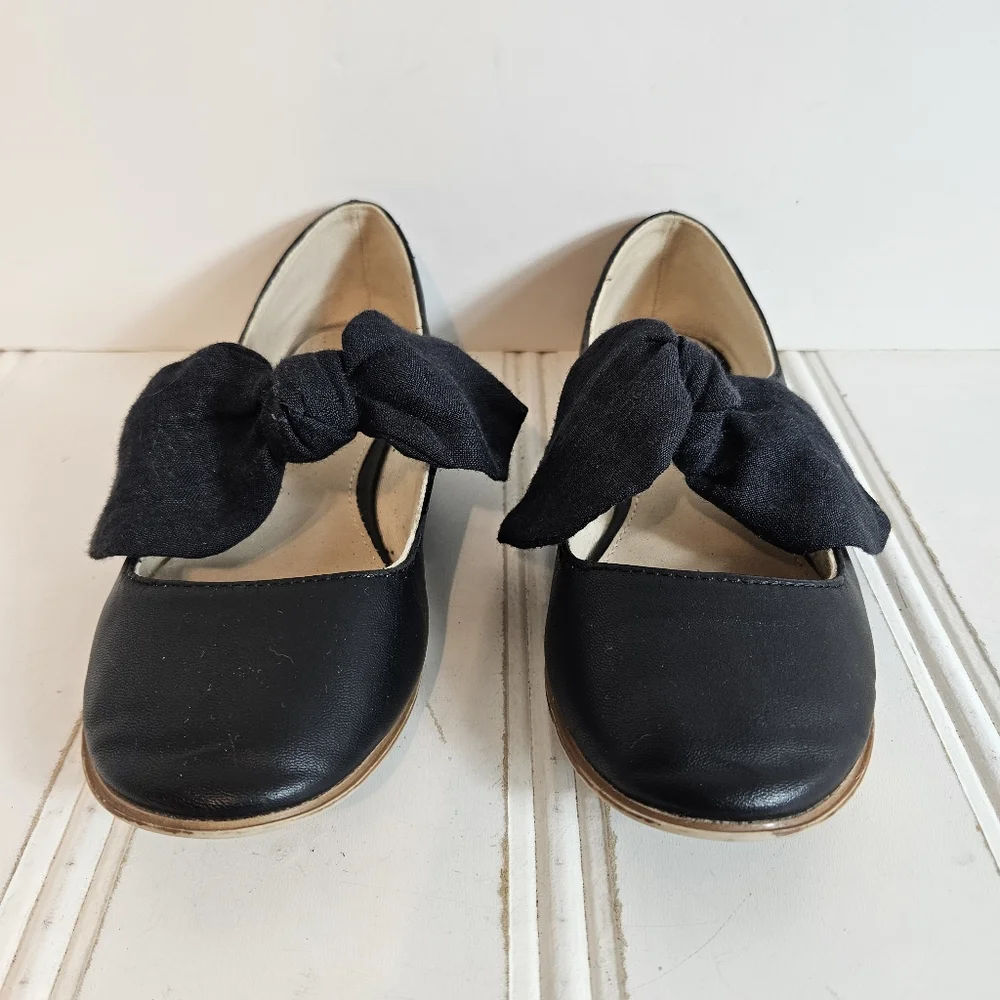 Zara Kids Ballet Flats Girls 33 1.5 Oversized Bow Balletcore Dress Shoes Black